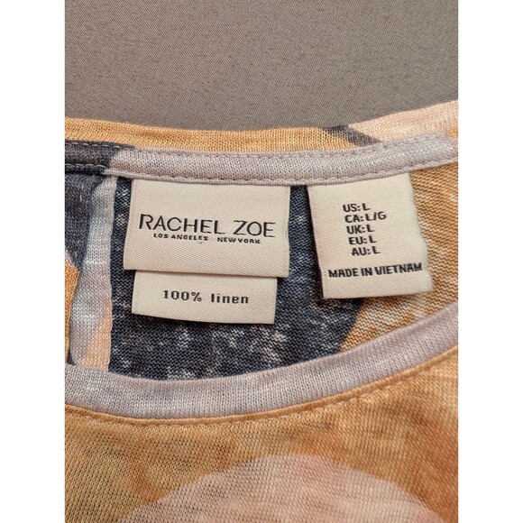 Women's Rachel Zoe 100% Linen Abstract Print Cap Sleeve Top Multicolor Large - Picture 5 of 6